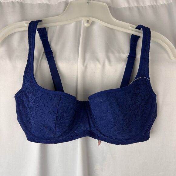 DOBREVA Women's Balconette Bra Starshine Blue Lace Underwire 34D Lightly Padded - Picture 2 of 7